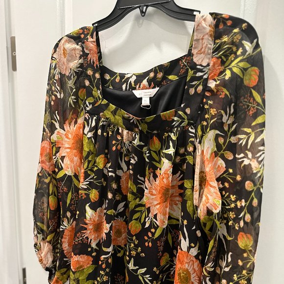 XL LC Lauren Conrad Floral Sheer top over black shell - Picture 4 of 15